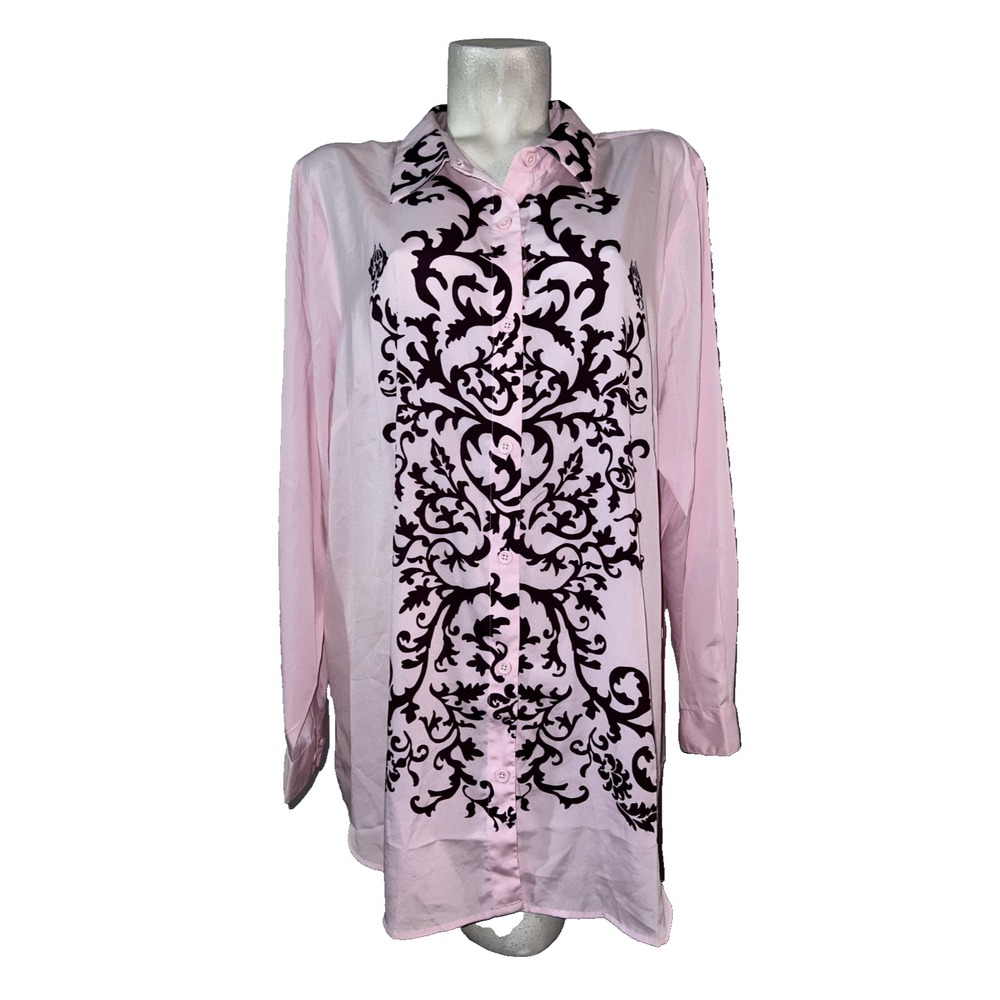 Roamans Pink‎ Damask Scroll Print Button Down Shirt Blouse Plus Size 24W